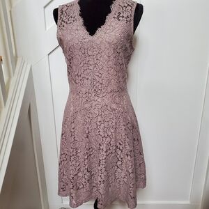 Elegant Pale Purple Lace Fit And Flare Midi Dress